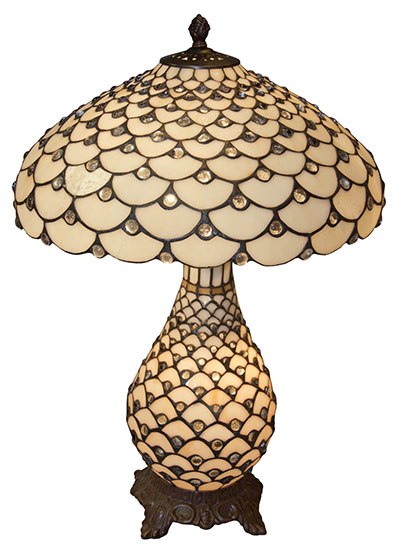 Tiffany Cream Jewelled Umbrella Lamp